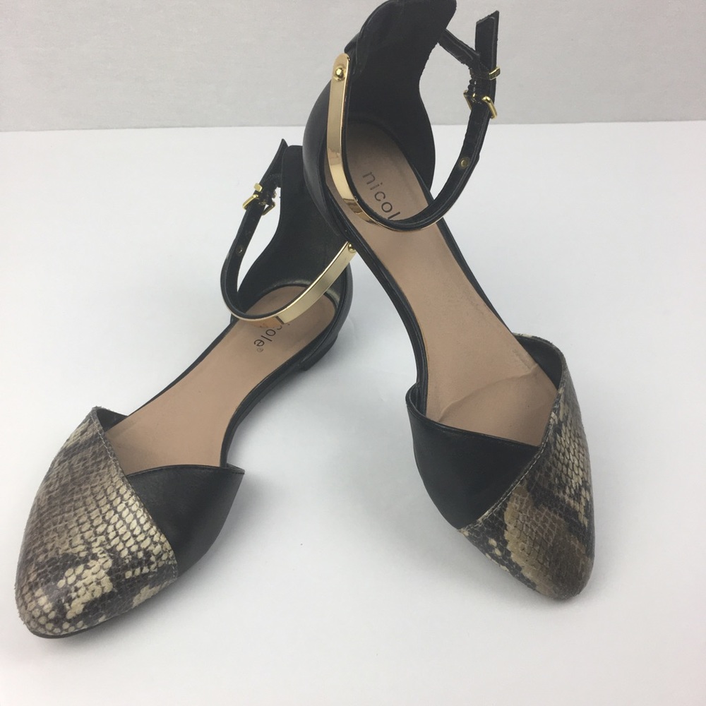 Nicole Snakeskin Print Flat Sandals